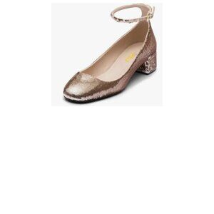 FSJ Women Chunky Block Low Heel Pumps Round Toe Ankle Strap Comfortable Wedding